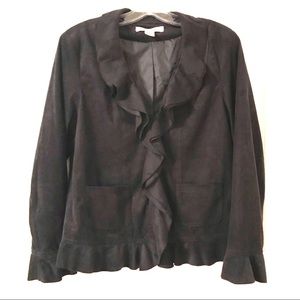 Rafaella Faux Suede Black Ruffled Jacket